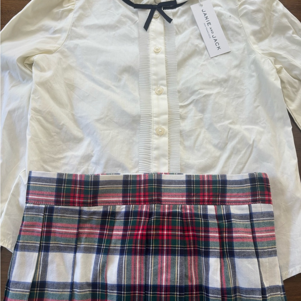 Janie and Jack Ivory Blouse with Tartan Skirt